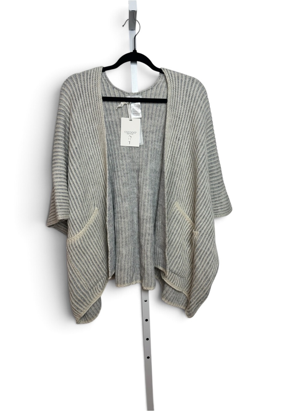 Cocogio One Size Gray Cream Wool Alpaca Open-Front Cardigan NWT